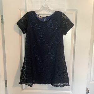Lava Girl Ladies Lined Lace Dress Navy Blue Size L